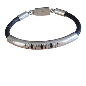 Taxco Sterling Silver 925 Black Leather Bracelet Mexico